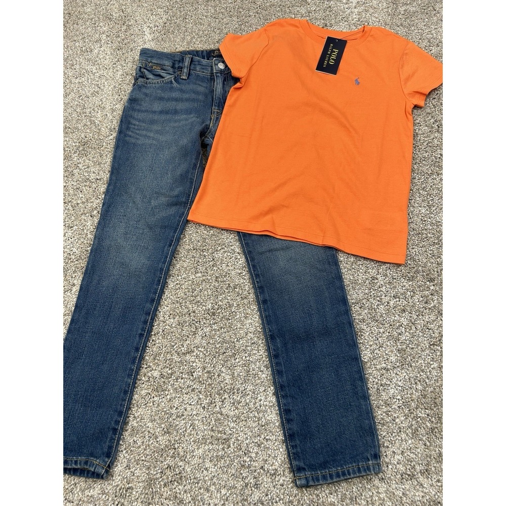 New POLO RALPH LAUREN GIRLS ORIGINAL 2Pc JEANS And Tee Size 6X #0274